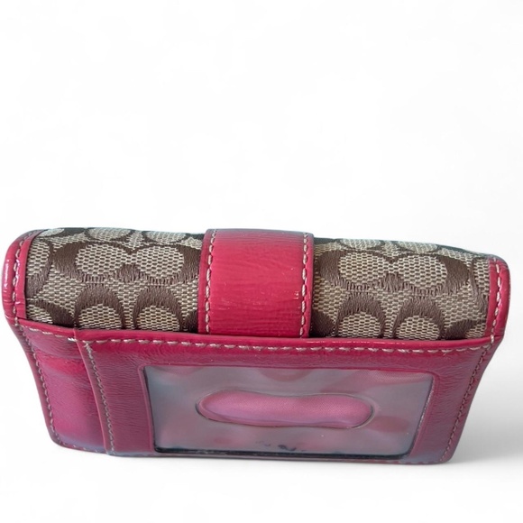Coach Signature Canvas & Pink Leather Fold Over Wallet - Picture 5 of 7